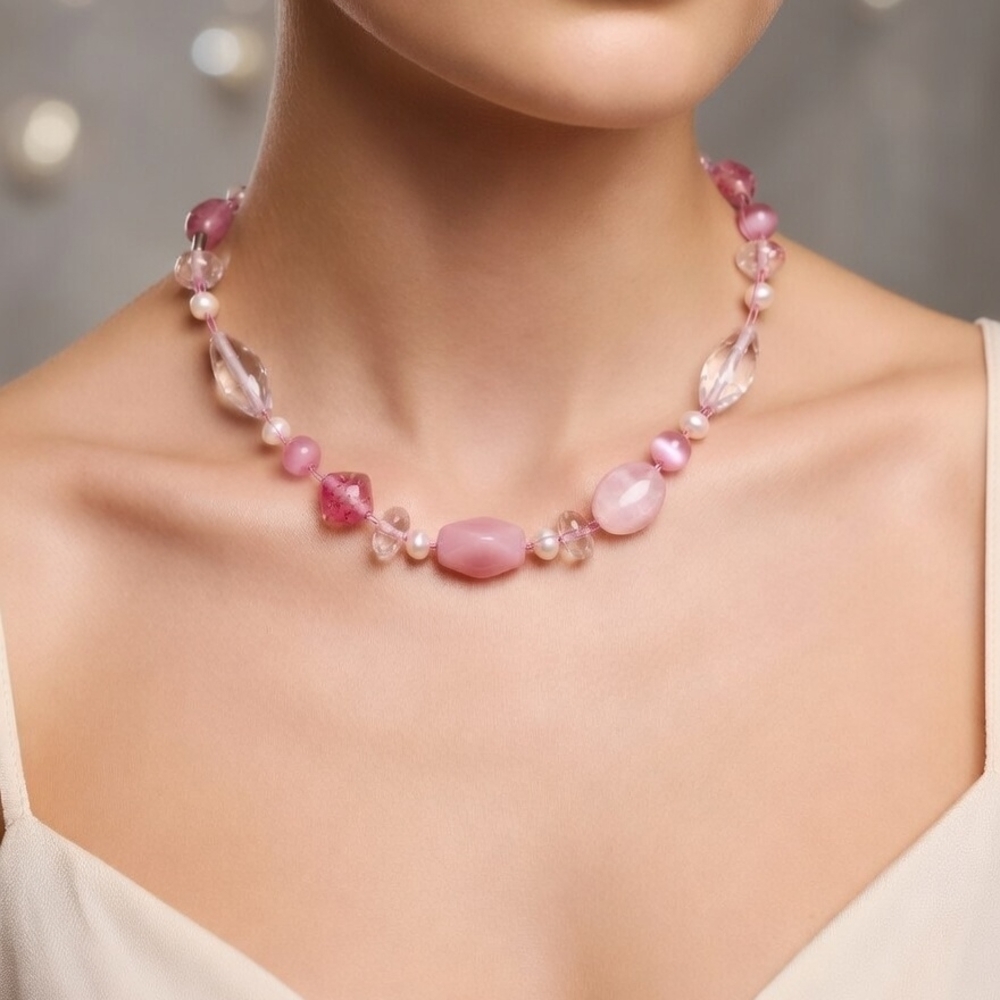 Lia Sophia Rose Pink Mixed Bead Necklace